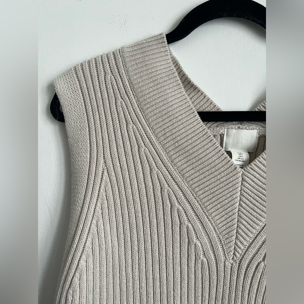 H&M Women Cream Knit Ribbed Boho Oversized Relaxed Sweater Vest S Small - Picture 2 of 6